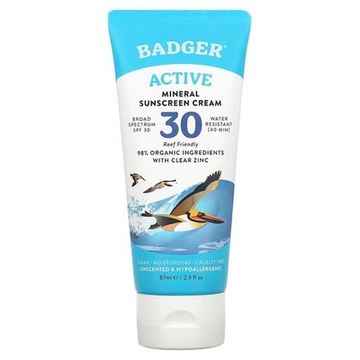 Badger Company 美國有機身體護理保養品牌｜海洋友善｜優效礦質防曬乳，SPF 30，無香型