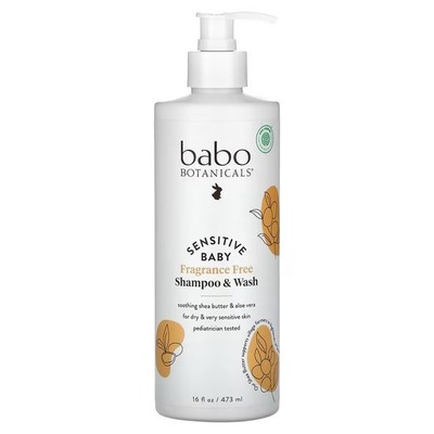 Babo Botanicals 嬰兒敏感皮膚洗髮沐浴露，無香料｜EWG 健康安心標準驗證